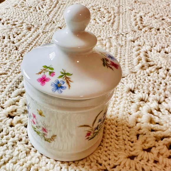 Limoges France White Floral Porcelain Apothecary Jar Small Canister with Lid